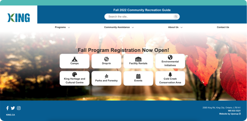 KING recreation guide homepage
