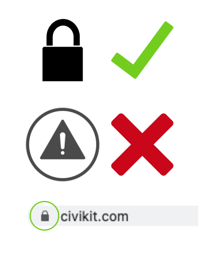 Image of URL lock compared to warning symbol