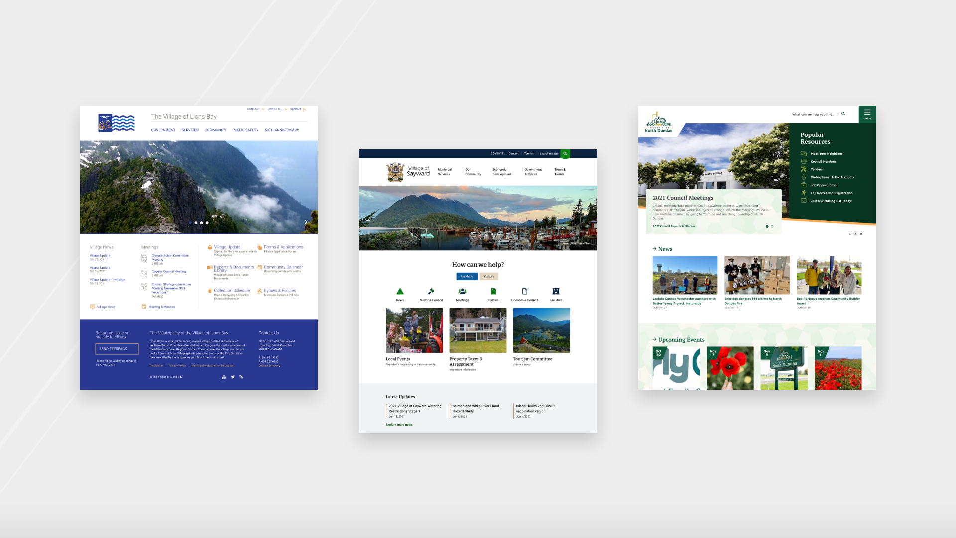 Three screenshots of CiviKit Website templates