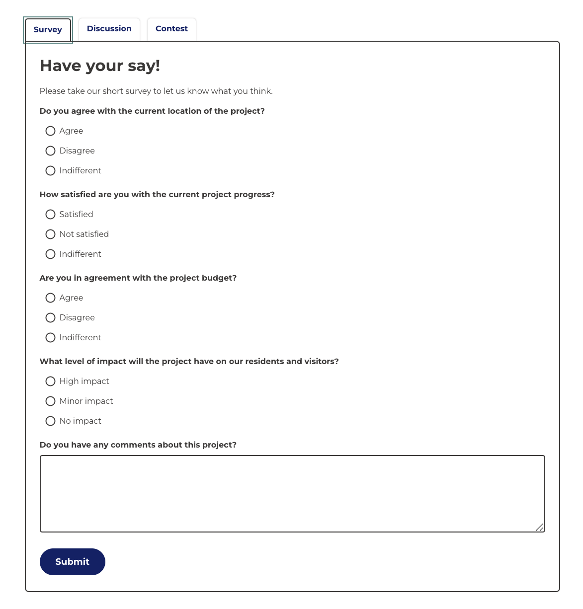 Screenshot of a drupal survey webform
