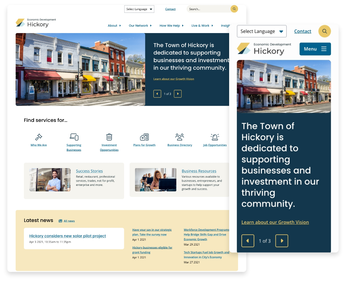 Homepage screenshot of the Economic Development Website