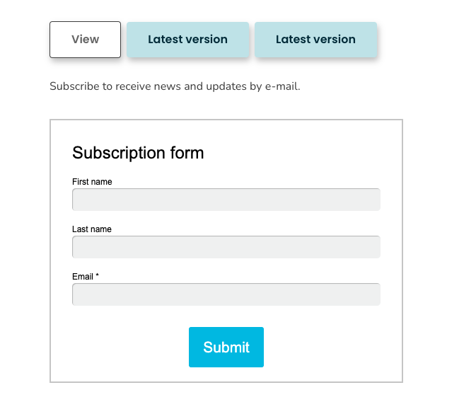 A subscription form screenshot asking for first and last name and email
