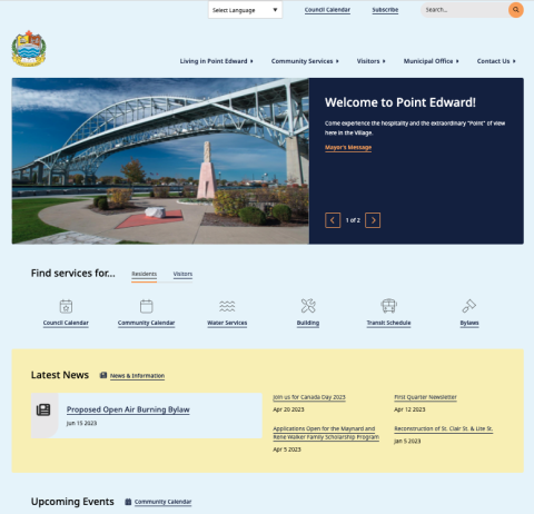 Screenshot of Point Edward's website homepage