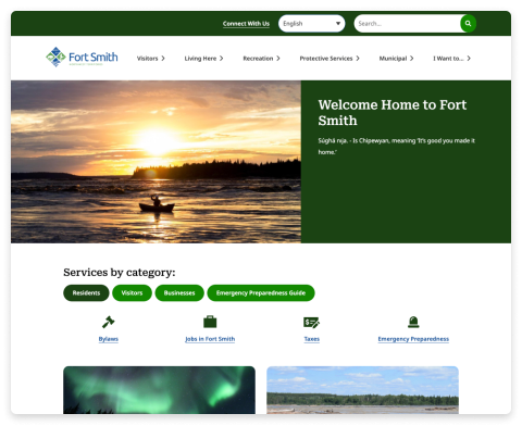 Screenshot of the Town of Fort Smith website homepage