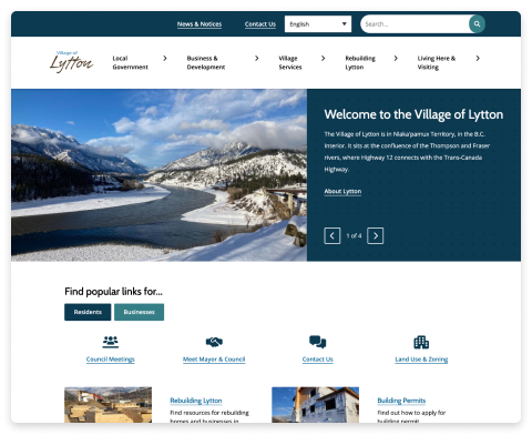 Screenshot of the Village of Lytton website homepage