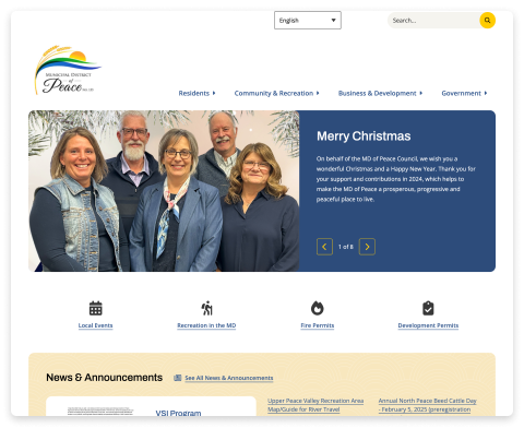Screenshot of the Municipal District of Peace No. 135 website homepage