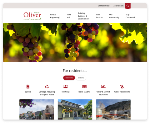 Screenshot of the Town of Oliver website homepage