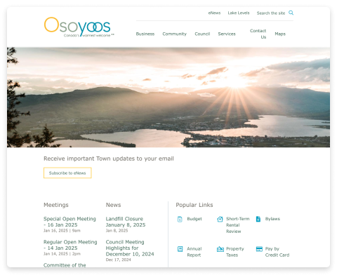 Screenshot of the Town of Osoyoos website homepage