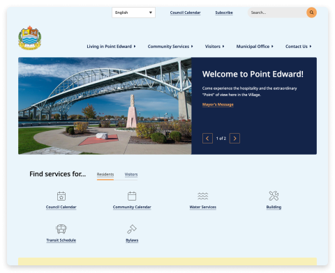 Screenshot of the Village of Point Edward website homepage