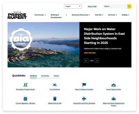 Screenshot of the City of Prince Rupert website homepage