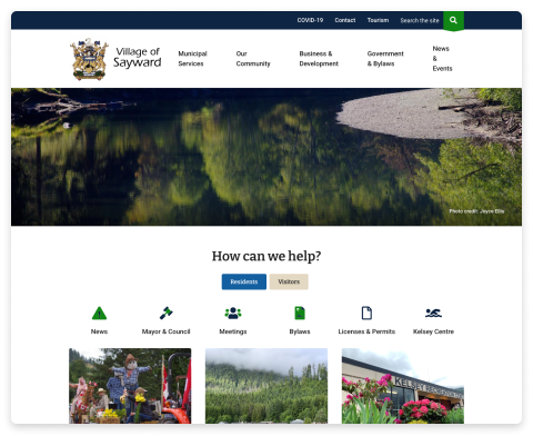 Screenshot of the Village of Sayward website homepage