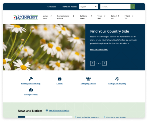 Screenshot of the Township of Wainfleet website homepage