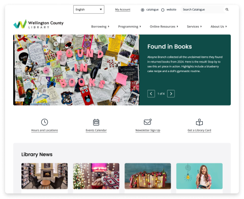 Screenshot of the Wellington County Library website homepage