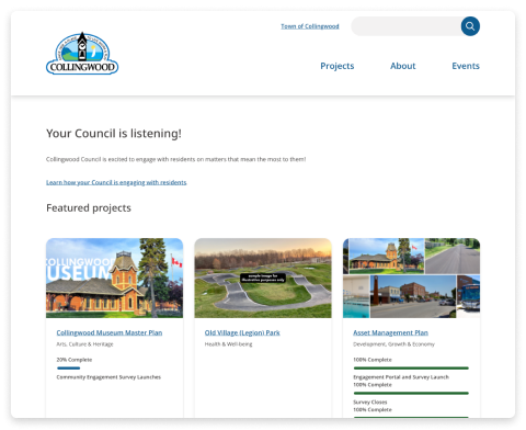Collingwood Engagement Platform Homepage