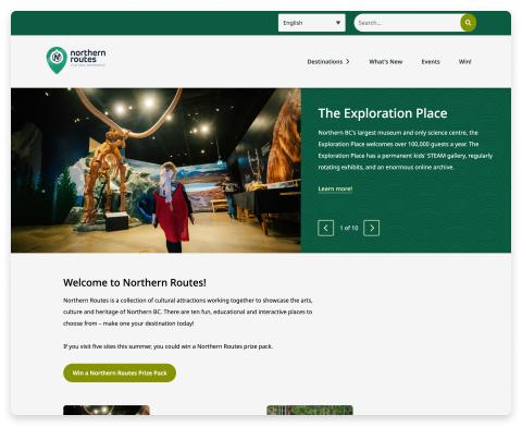 Homepage of Northern Routes webiste featuring a rotating banner with image and text